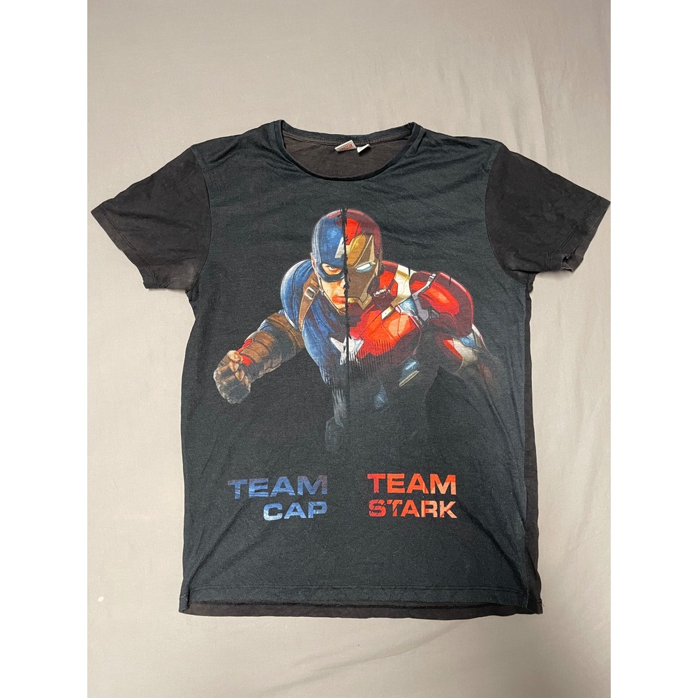 Marvel Civil War Captain America Iron Man Team Cap Stark Graphic Tee Gray Mens M